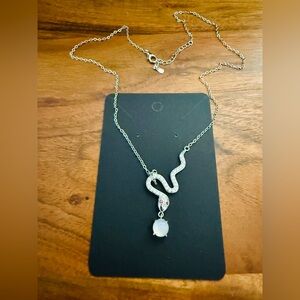 Elegant Silver Tone Snake Moonstone Gemstone Pendant Necklace